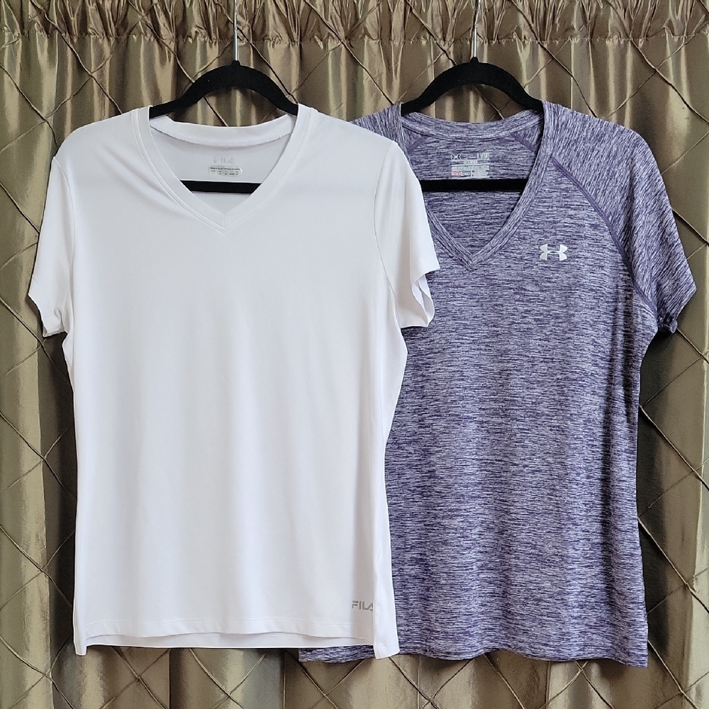EUC- Lot of 1 Ea Semi-Fitted UA & Fila Wicking 'V' Neck Short Sleeve T's